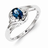 Sterling Silver w/Rhodium Plated Diamond & Sapphire Ring