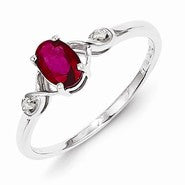 Sterling Silver w/Rhodium Plated Diamond and Ruby Oval Ring