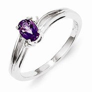 Sterling Silver w/Rhodium Plated Diamond & Amethyst Oval Ring