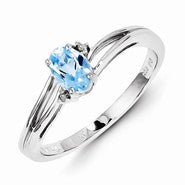 Sterling Silver w/Rhodium Plated Diamond & Sky Blue Topaz Oval Ring