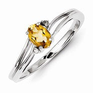 Sterling Silver w/Rhodium Plated Diamond & Citrine Oval Ring