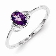 Sterling Silver w/Rhodium Plated Diamond and Amethyst Oval Ring