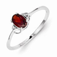 Sterling Silver w/Rhodium Plated Diamond and Garnet Oval Ring