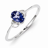 Sterling Silver w/Rhodium Plated Diamond and Tanzanite Oval Ring