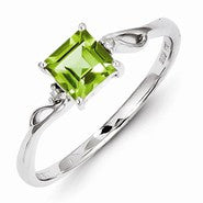 Sterling Silver w/Rhodium Plated Diamond & Peridot Square Ring