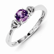 Sterling Silver w/Rhodium Plated Diamond and Amethyst Round Ring