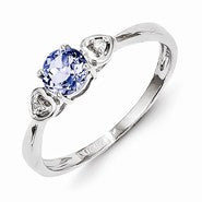 Sterling Silver w/Rhodium Plated Diamond and Tanzanite Round Ring