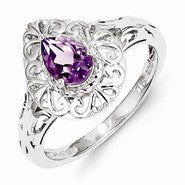 Sterling Silver w/Rhodium Plated Amethyst Teardrop Ring