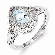 Sterling Silver w/Rhodium Plated Aquamarine Teardrop Ring