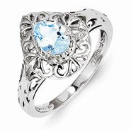 Sterling Silver w/Rhodium Plated Sky Blue Topaz Teardrop Ring