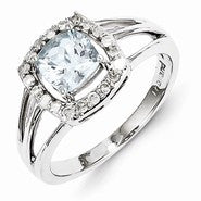 Sterling Silver Aquamarine & Diamond Square Ring