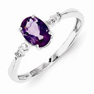 Sterling Silver w/Rhodium Plated Diamond & Amethyst Oval Ring