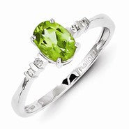 Sterling Silver w/Rhodium Plated Diamond & Peridot Oval Ring