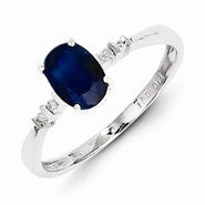 Sterling Silver w/Rhodium Plated Diamond & Sapphire Oval Ring