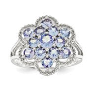 Sterling Silver Tanzanite Flower Ring