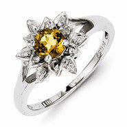 Sterling Silver Diamond & Whiskey Quartz Ring