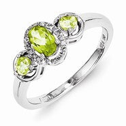 Sterling Silver Peridot & Diamond Ring