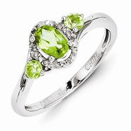 Sterling Silver Peridot & Diamond Ring