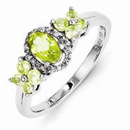 Sterling Silver Peridot Diamond Ring