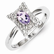 Sterling Silver Pink Amethyst & Diamond Ring