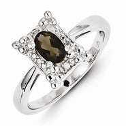 Sterling Silver Smoky Quartz Diamond Ring