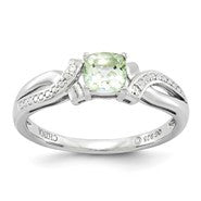 Sterling Silver Green Amethyst & Diamond Ring