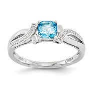 Sterling Silver Light Swiss Blue Topaz & Diamond Ring