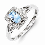 Sterling Silver Light Swiss Blue Topaz & Diamond Ring