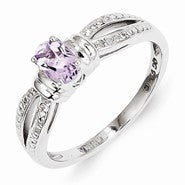 Sterling Silver Pink Amethyst & Diamond Ring