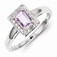 Sterling Silver Pink Amethyst & Diamond Ring