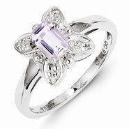 Sterling Silver Pink Amethyst & Diamond Ring