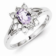 Sterling Silver Pink Amethyst & Diamond Ring