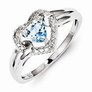 Sterling Silver Light Swiss Blue Topaz Diamond Ring