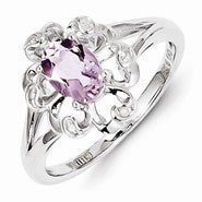 Sterling Silver Pink Amethyst & Diamond Ring