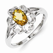 Sterling Silver Whiskey Quartz Diamond Ring