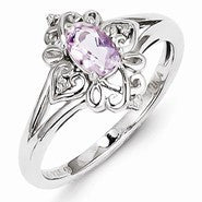 Sterling Silver Pink Amethyst & Diamond Ring