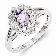 Sterling Silver Pink Amethyst & Diamond Ring