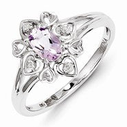 Sterling Silver Pink Amethyst & Diamond Ring