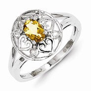 Sterling Silver Whiskey Quartz Diamond Ring