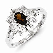 Sterling Silver Smoky Quartz Diamond Ring