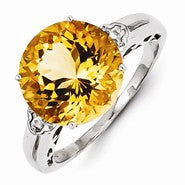 Sterling Silver with Citrine and White Topaz Round Ring