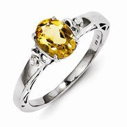 Sterling Silver with Citrine and White Topaz Oval Ring