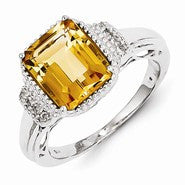 Sterling Silver with Citrine and White Topaz Rectangular Ring