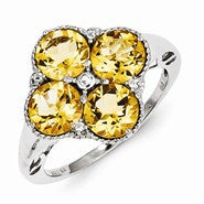 Sterling Silver with Citrine and White Topaz Round Ring