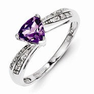 Sterling Silver w/Rhodium Plated Diamond and Amethyst Ring