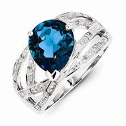 Sterling Silver w/Rhodium Plated Diamond & London Blue Topaz Ring