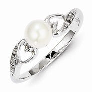 Sterling Silver w/Rhodium Plated Diamond and FW Cultured Pearl Ring