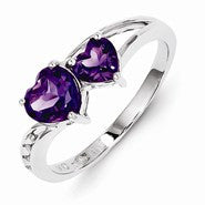 Sterling Silver w/Rhodium Plated Diamond and Amethyst Heart Ring