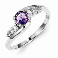 Sterling Silver w/Rhodium Plated Amethyst White Topaz Round Ring