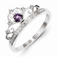 Sterling Silver w/Rhodium Plated Diamond and Amethyst Ring